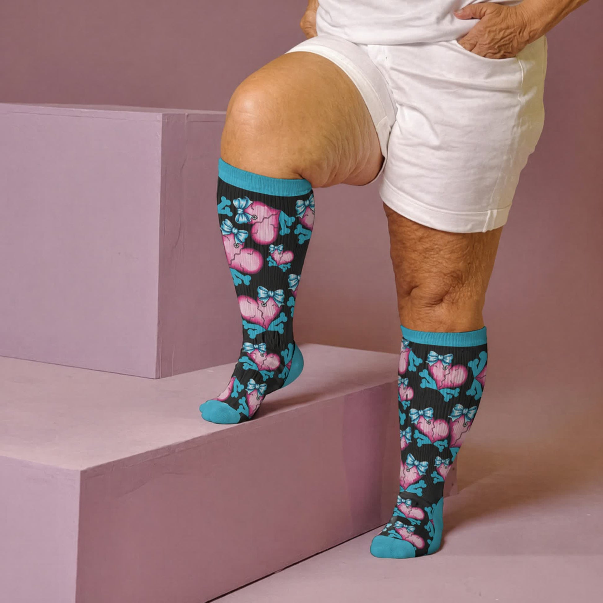 Plus Size Lace Up Skull Compression Socks - Blue(1 Pair) - 4XL - image 3