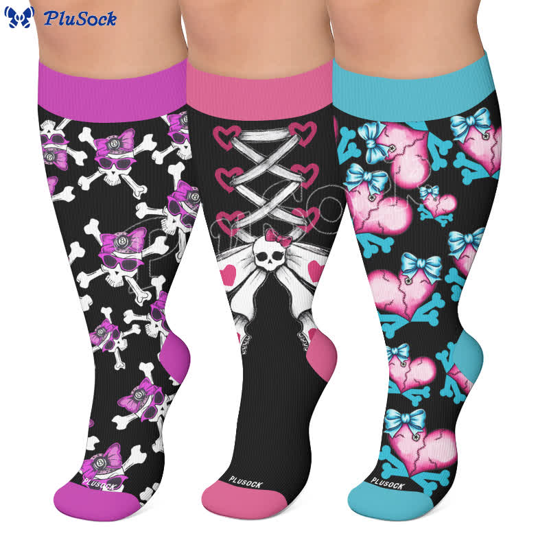 Plus Size Lace Up Skull Compression Socks - image 0
