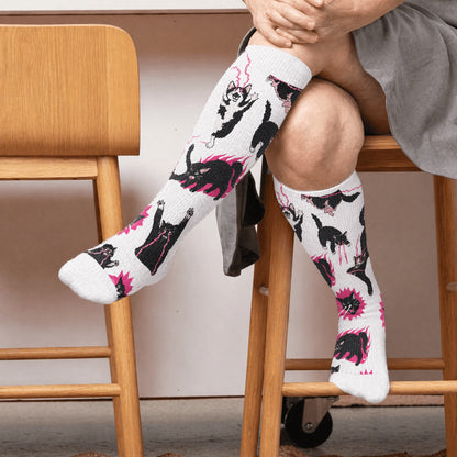 Plus Size Kawaii Black Cat Compression Socks - White(1 Pair) - 4XL - image 1