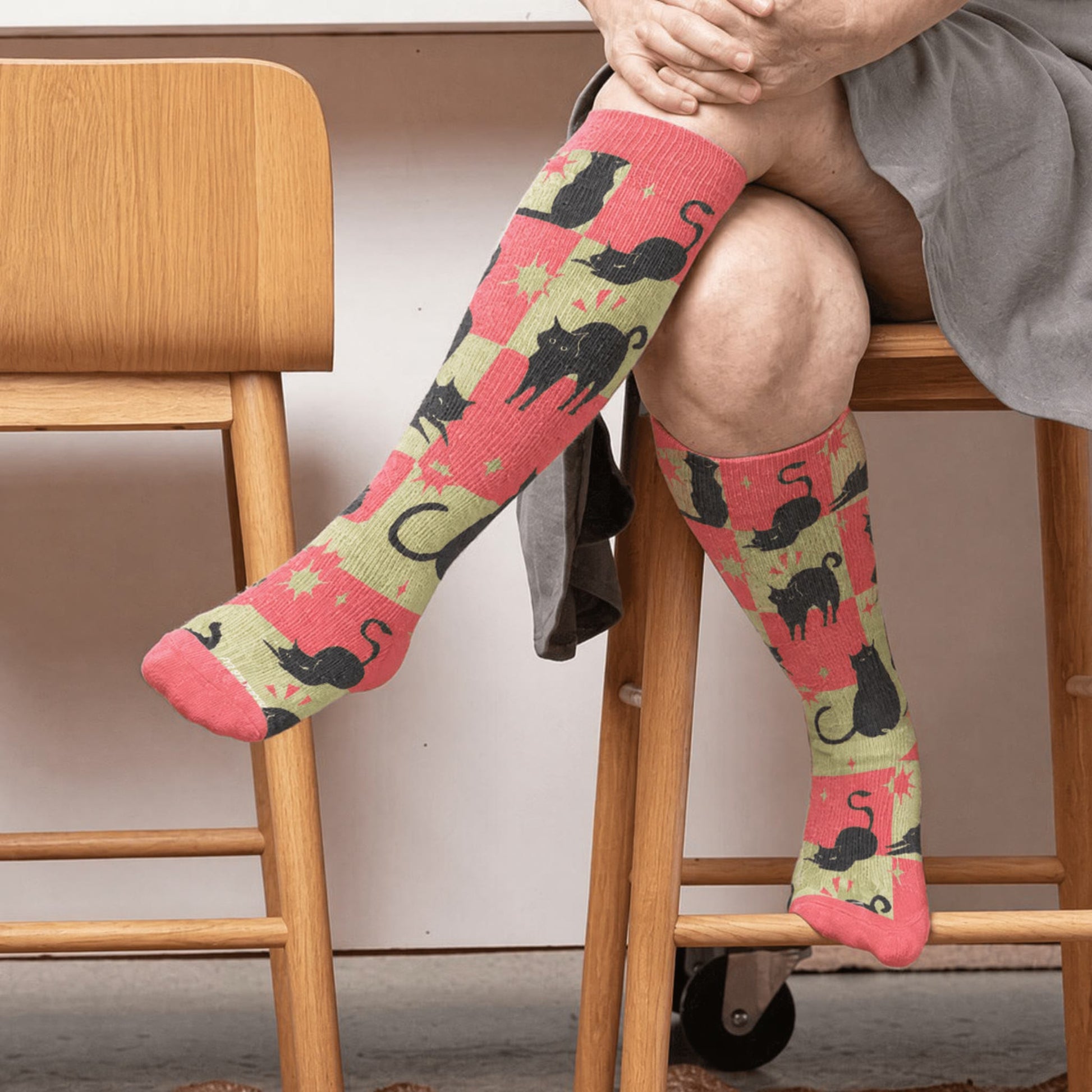 Plus Size Kawaii Black Cat Compression Socks - Orange(1 Pair) - 4XL - image 2