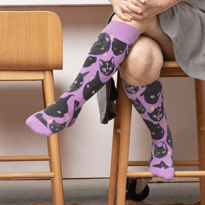 Plus Size Kawaii Black Cat Compression Socks - Purple(1 Pair) - 4XL - image 3