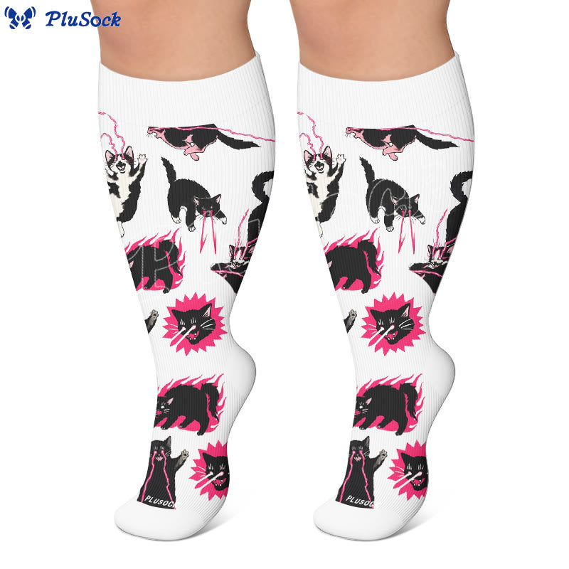 Plus Size Kawaii Black Cat Compression Socks - image 5