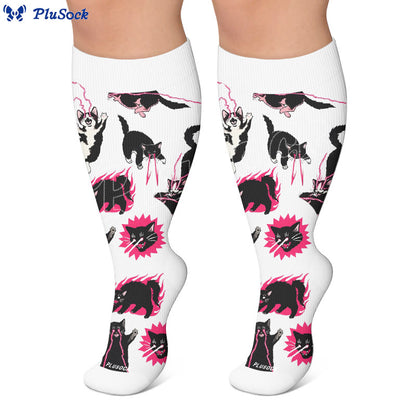 Plus Size Kawaii Black Cat Compression Socks - image 5