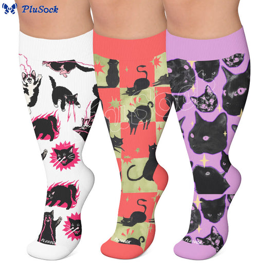 Plus Size Kawaii Black Cat Compression Socks - image 0