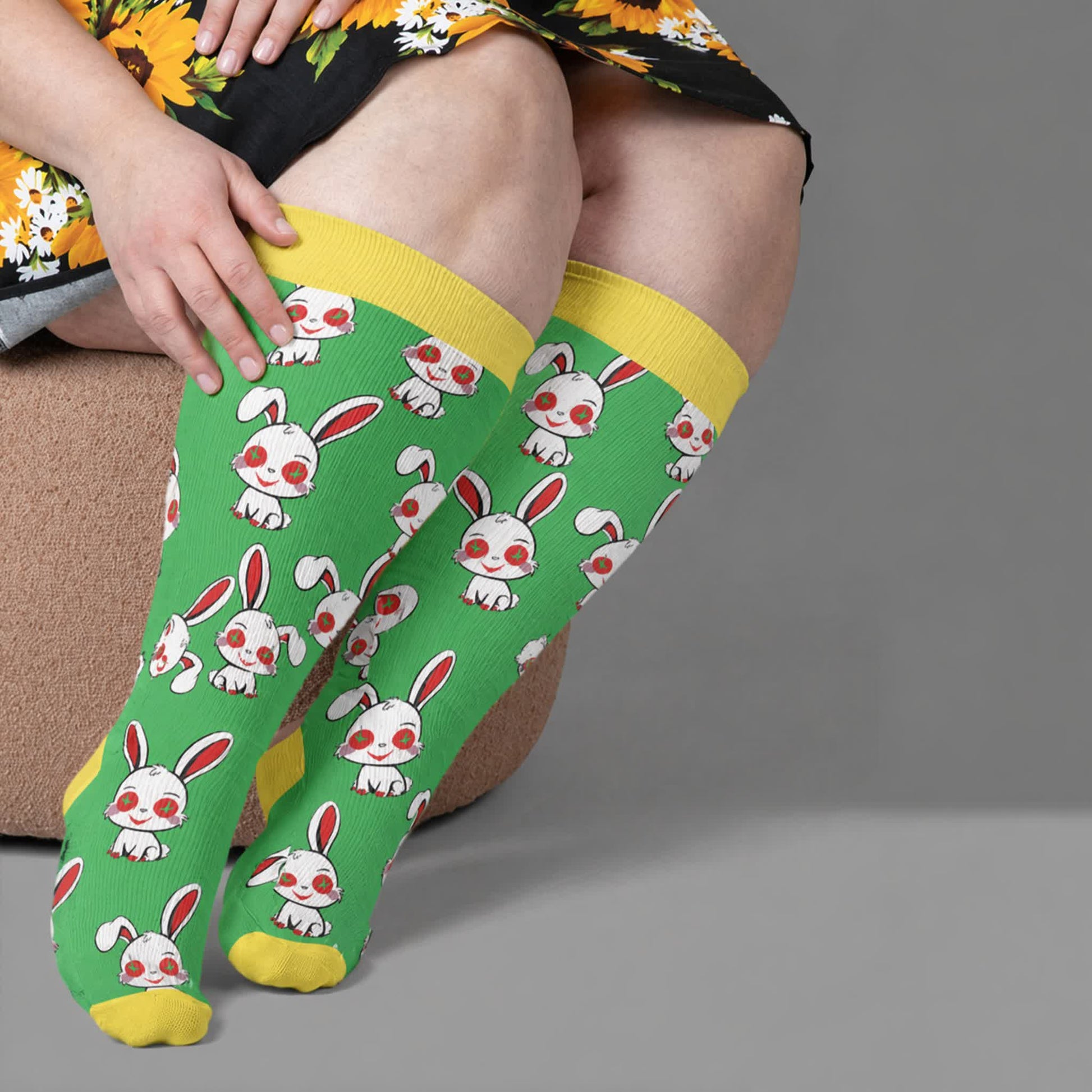 Plus Size Bunny Stripe Compression Socks - Green(1 Pair) - 4XL - image 2