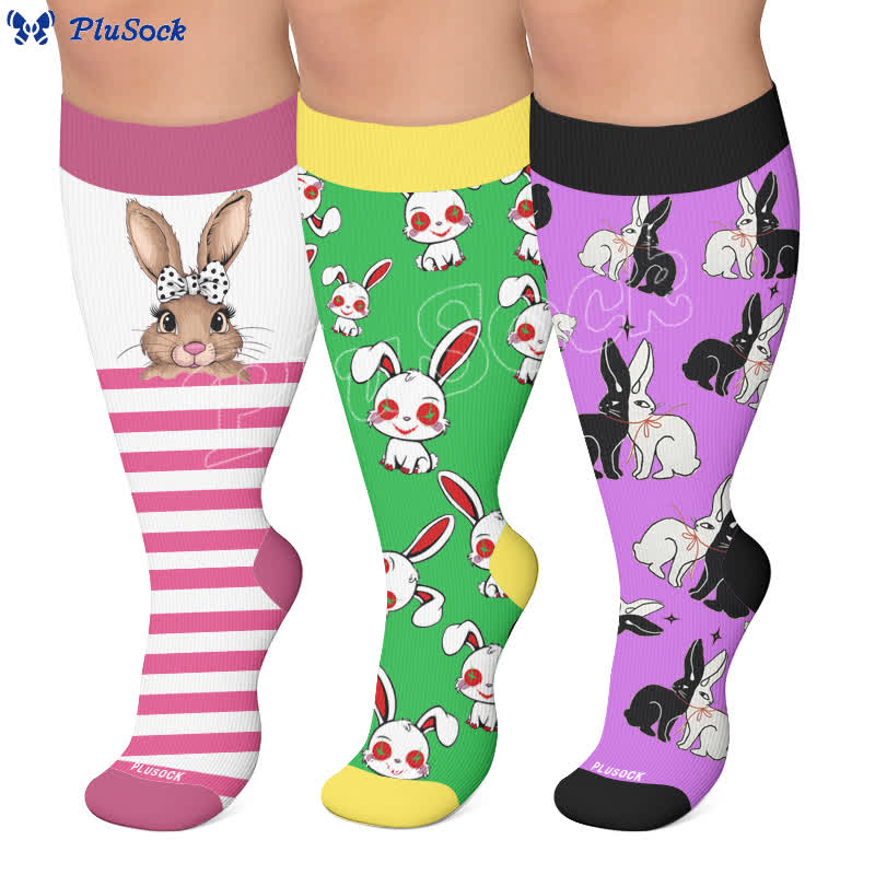 Plus Size Bunny Stripe Compression Socks - image 0