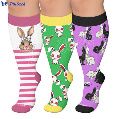 Plus Size Bunny Stripe Compression Socks - image 0