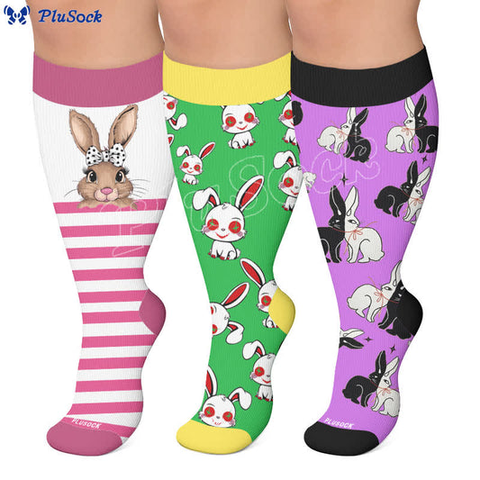 Plus Size Bunny Stripe Compression Socks - image 0