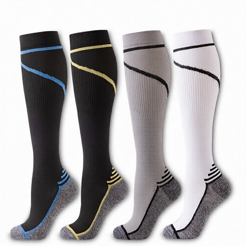 Contrast Stripe Compression Socks(4 Pairs) - Multicolor - S/M - image 6