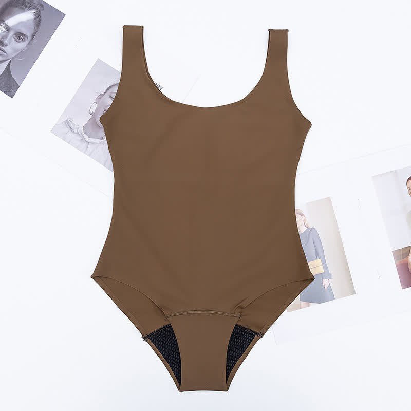Minimal Scoop Neck One-Piece Swimsuit - Brown - 2XL - image 5