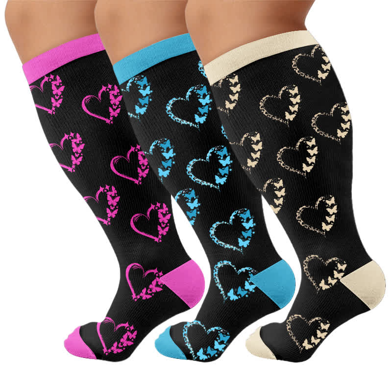 Plus Size Colorblock Heart Compression Socks - Multicolor(3 Pairs) - 4XL - image 4
