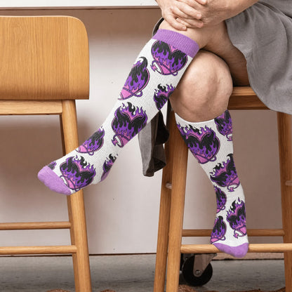 Plus Size Devil Skull Heart Compression Socks - White(1 Pair) - 4XL - image 1