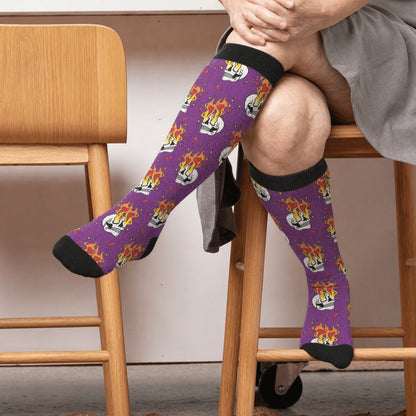 Plus Size Devil Skull Heart Compression Socks - Purple(1 Pair) - 4XL - image 2