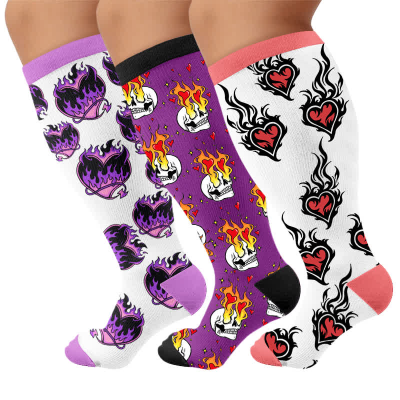 Plus Size Devil Skull Heart Compression Socks - Multicolor(3 Pairs) - 4XL - image 4