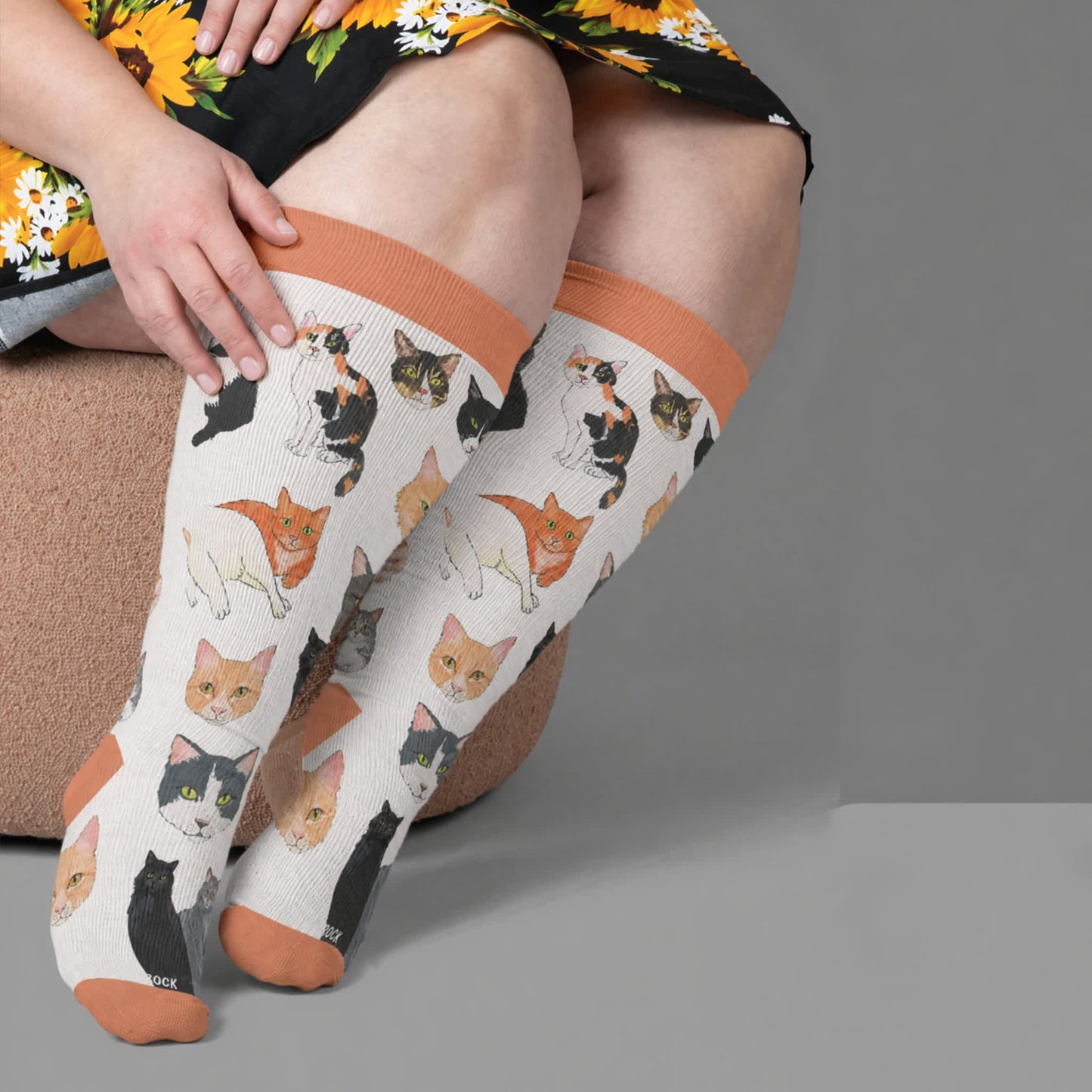 Plus Size Colorful Cat Face Compression Socks - Orange(1 Pair) - 4XL - image 3