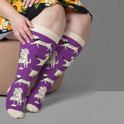 Plus Size Colorful Cat Face Compression Socks - Purple(1 Pair) - 4XL - image 2