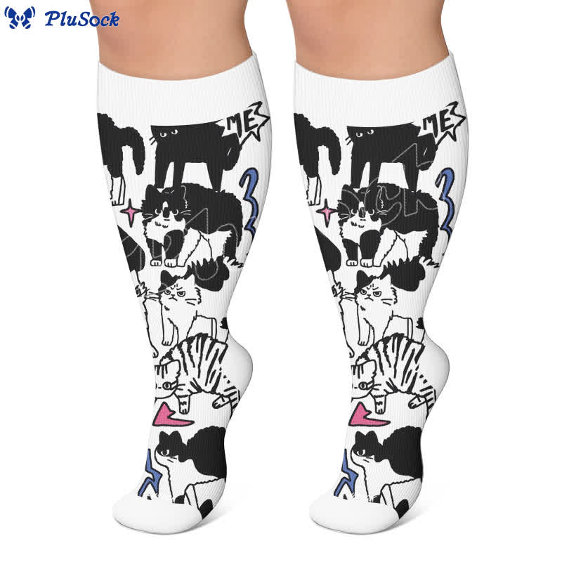 Plus Size Colorful Cat Face Compression Socks - image 5