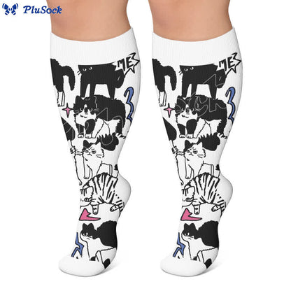 Plus Size Colorful Cat Face Compression Socks - image 5