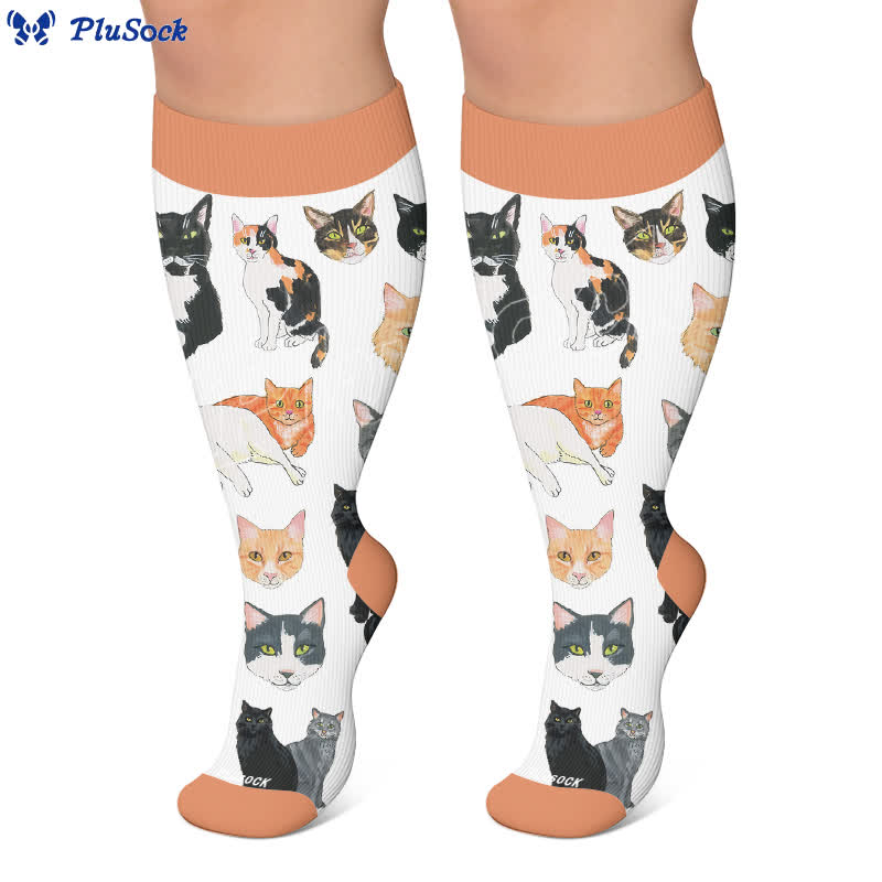 Plus Size Colorful Cat Face Compression Socks - image 7