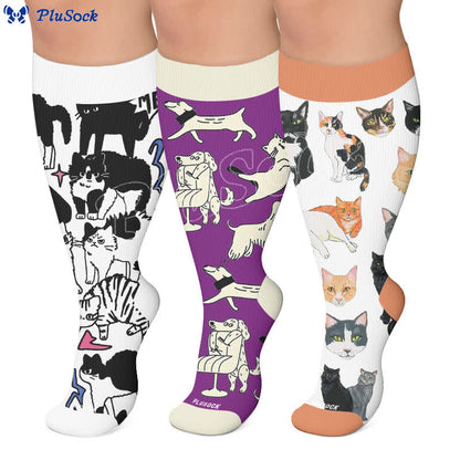Plus Size Colorful Cat Face Compression Socks - image 0