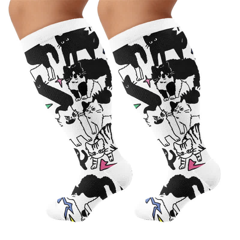 Plus Size Colorful Cat Face Compression Socks - image 8
