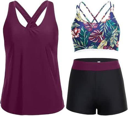 Sport Tankini Three Piece Swimsuits - Purple - XXL - image 9