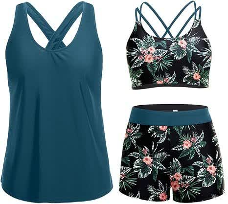 Sport Tankini Three Piece Swimsuits - Lake Blue - XXL - image 14