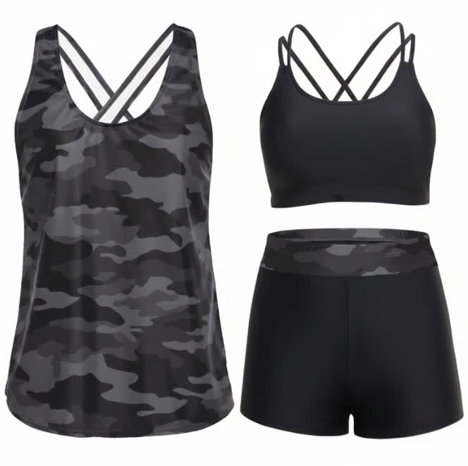 Sport Tankini Three Piece Swimsuits - Grey - XXL - image 13