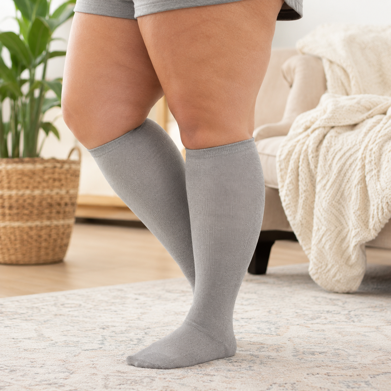 Plus Size Grey Bamboo Compression Socks - Grey - 4XL - image 3