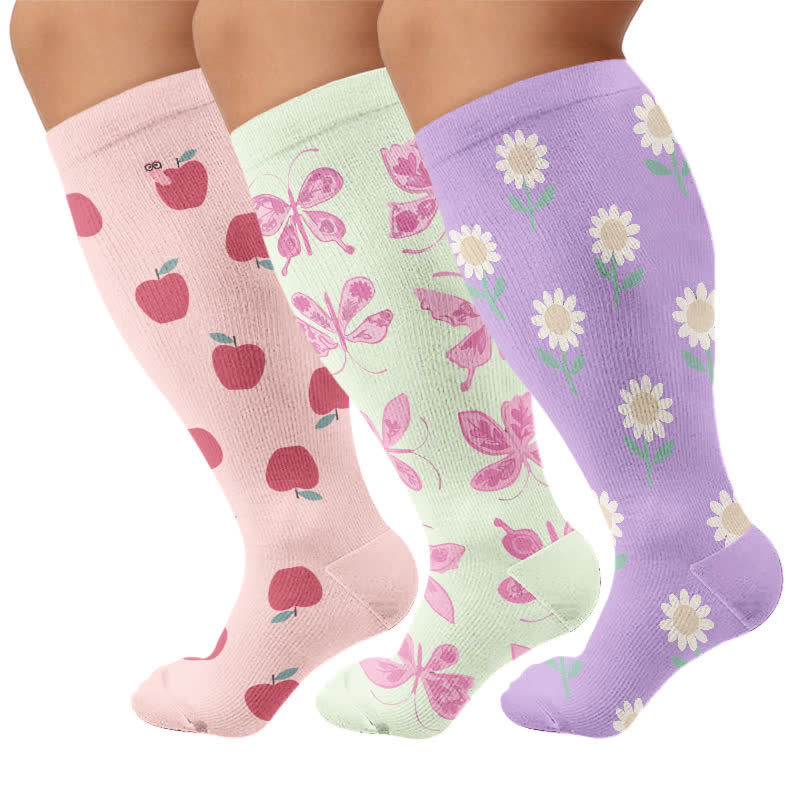 Plus Size Print Compression Socks - Multicolor(3 Pairs) - 4XL - image 4