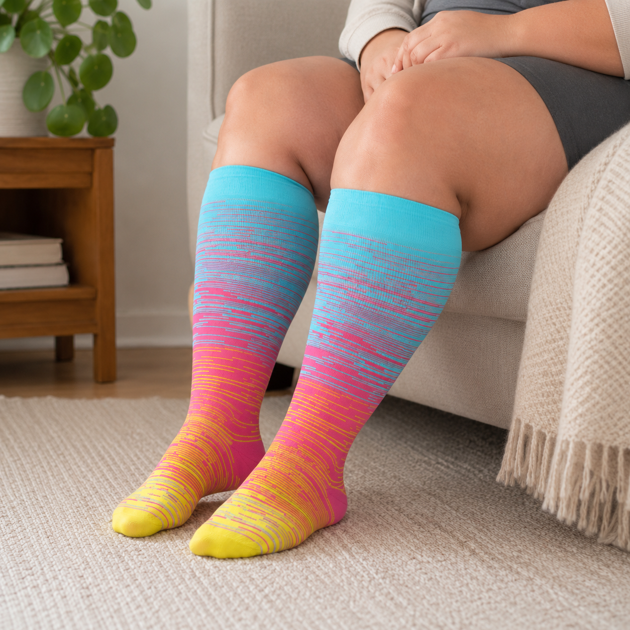 Plus Size Pink Stripe Bamboo Compression Socks - image 5