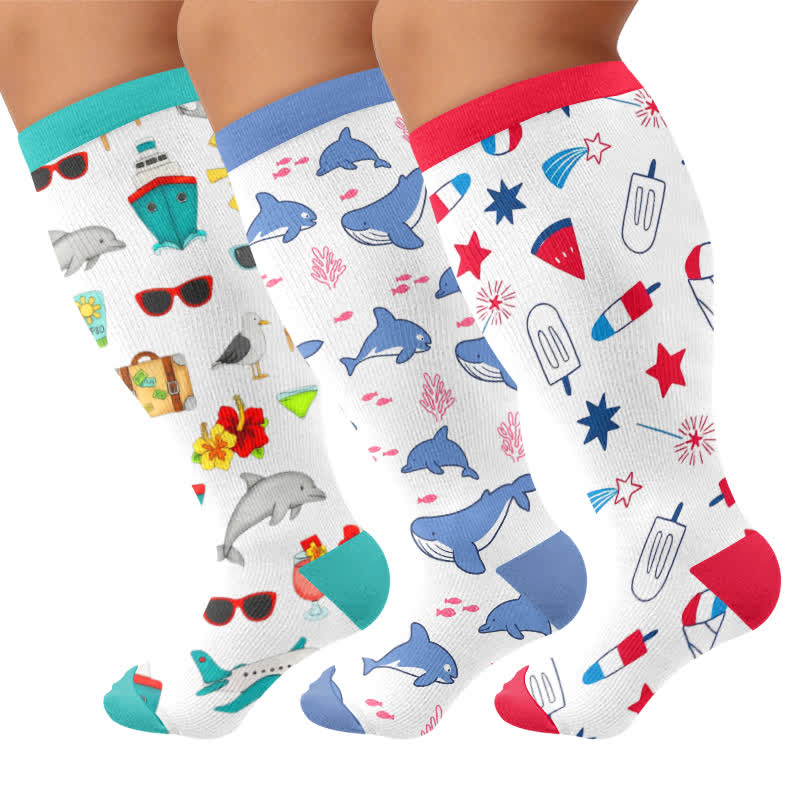 Plus Size Funny Pattern Compression Socks - Multicolor(3 Pairs) - 4XL - image 4