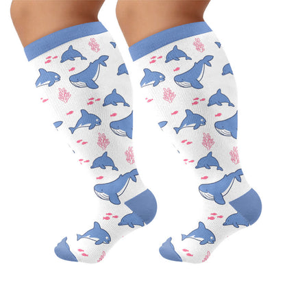 Plus Size Funny Pattern Compression Socks - Blue(1 Pair) - 4XL - image 8