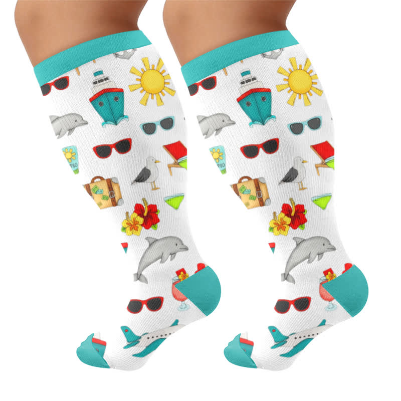 Plus Size Funny Pattern Compression Socks - Green(1 Pair) - 4XL - image 9
