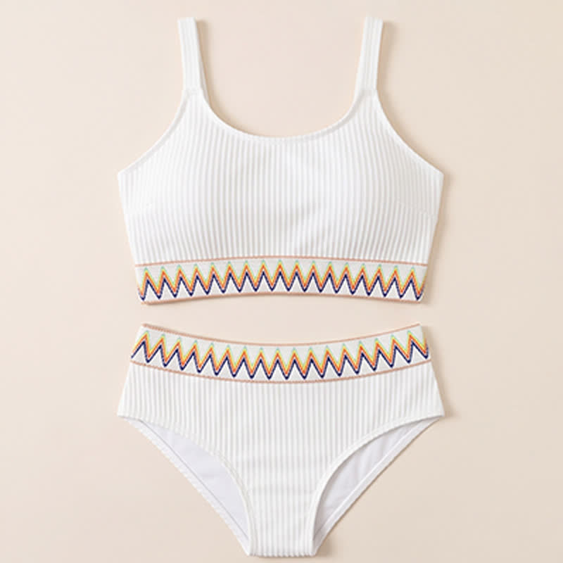 Ribbed Geometric Trim Swimwear - White - 4XL - image 8