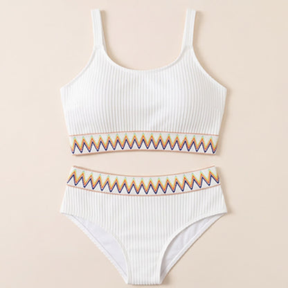 Ribbed Geometric Trim Swimwear - White - 4XL - image 8