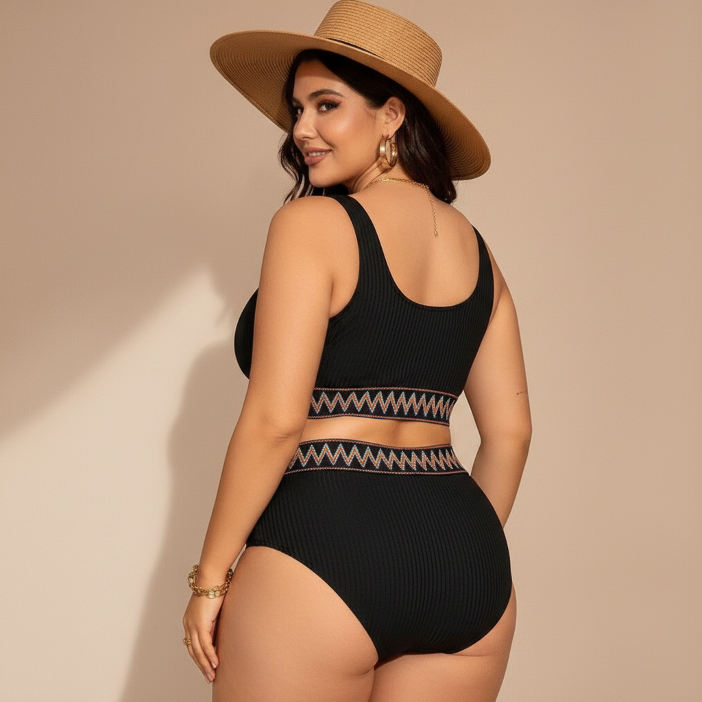 Curvy High Waist Ribbed Bikini Set - image 4