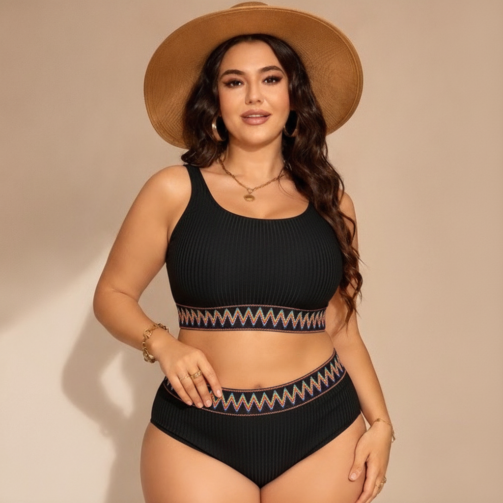 Ribbed Geometric Trim Swimwear - image 3