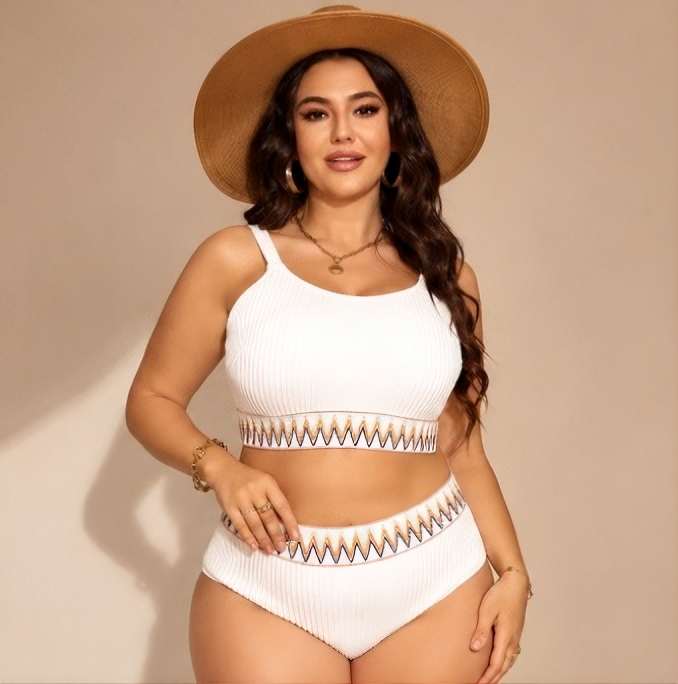 Ribbed Geometric Trim Swimwear - image 1