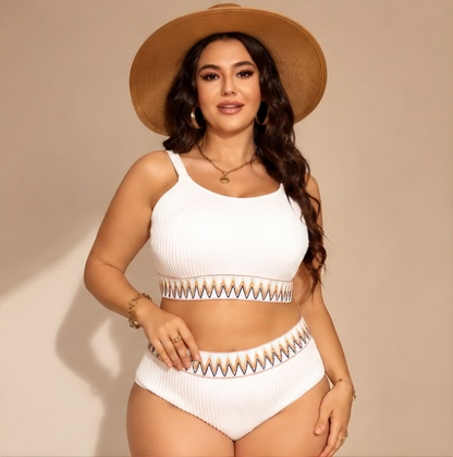 Ribbed Geometric Trim Swimwear - image 1