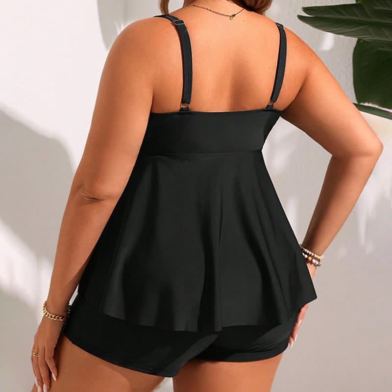 Black Ruched Skirted Two-Piece Swim Dress - image 1