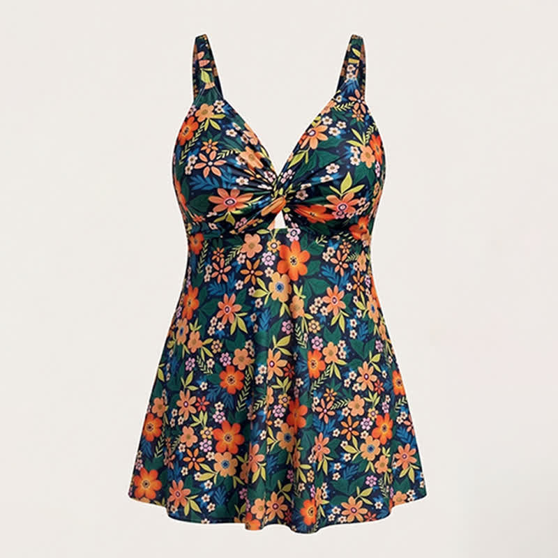 Flower Seashell Print Twist Front Two-Piece Swim Dress - image 18