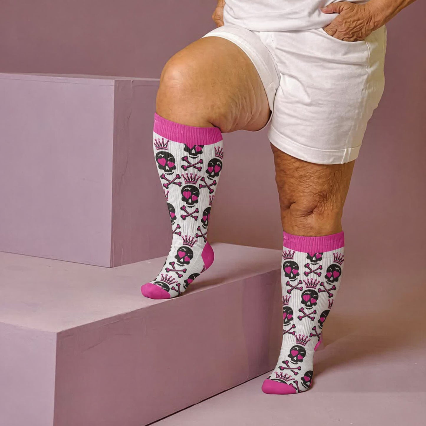 Plus Size Skull Crown Compression Socks - Pink(1 Pair) - 4XL - image 3