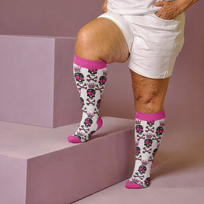 Plus Size Skull Crown Compression Socks - Pink(1 Pair) - 4XL - image 3