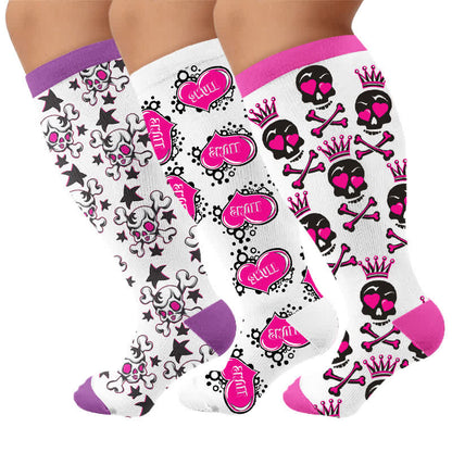 Plus Size Skull Crown Compression Socks - Multicolor(3 Pairs) - 4XL - image 4