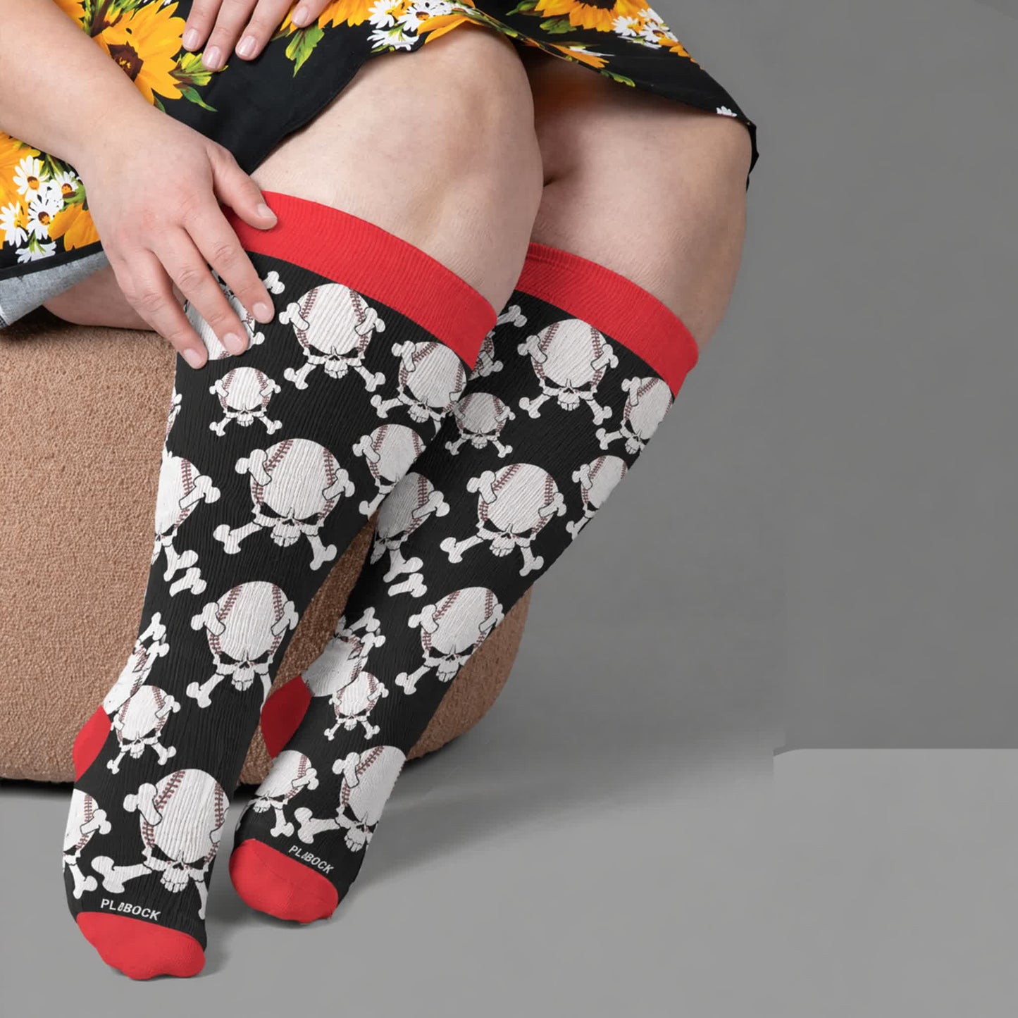Plus Size 8-Ball Skull Compression Socks - Red(1 Pair) - 4XL - image 3
