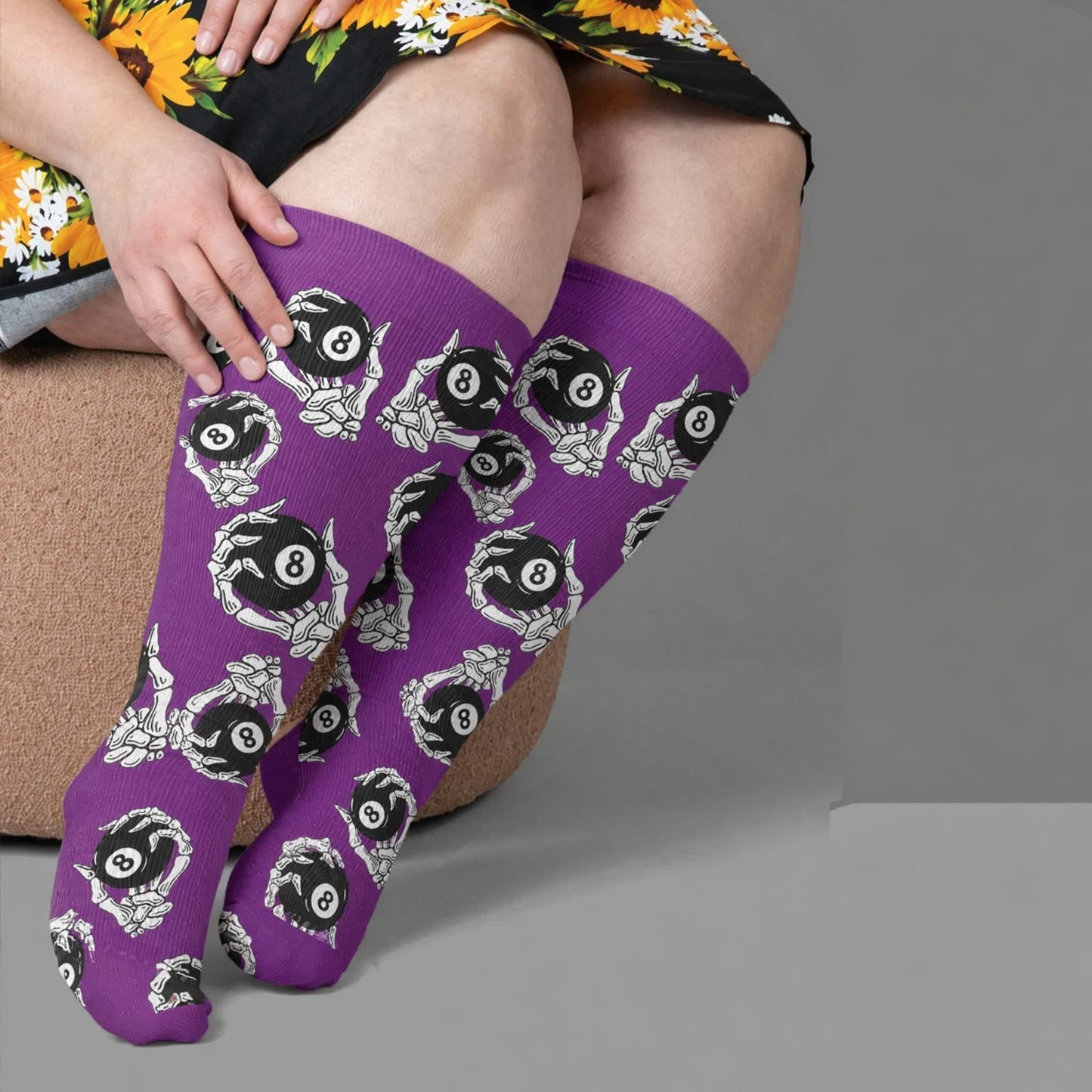 Plus Size 8-Ball Skull Compression Socks - Purple(1 Pair) - 4XL - image 1