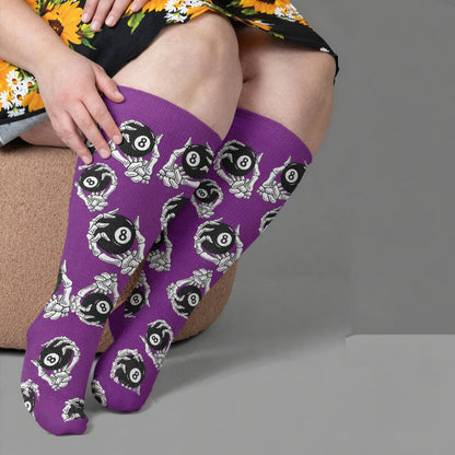 Plus Size 8-Ball Skull Compression Socks - Purple(1 Pair) - 4XL - image 1