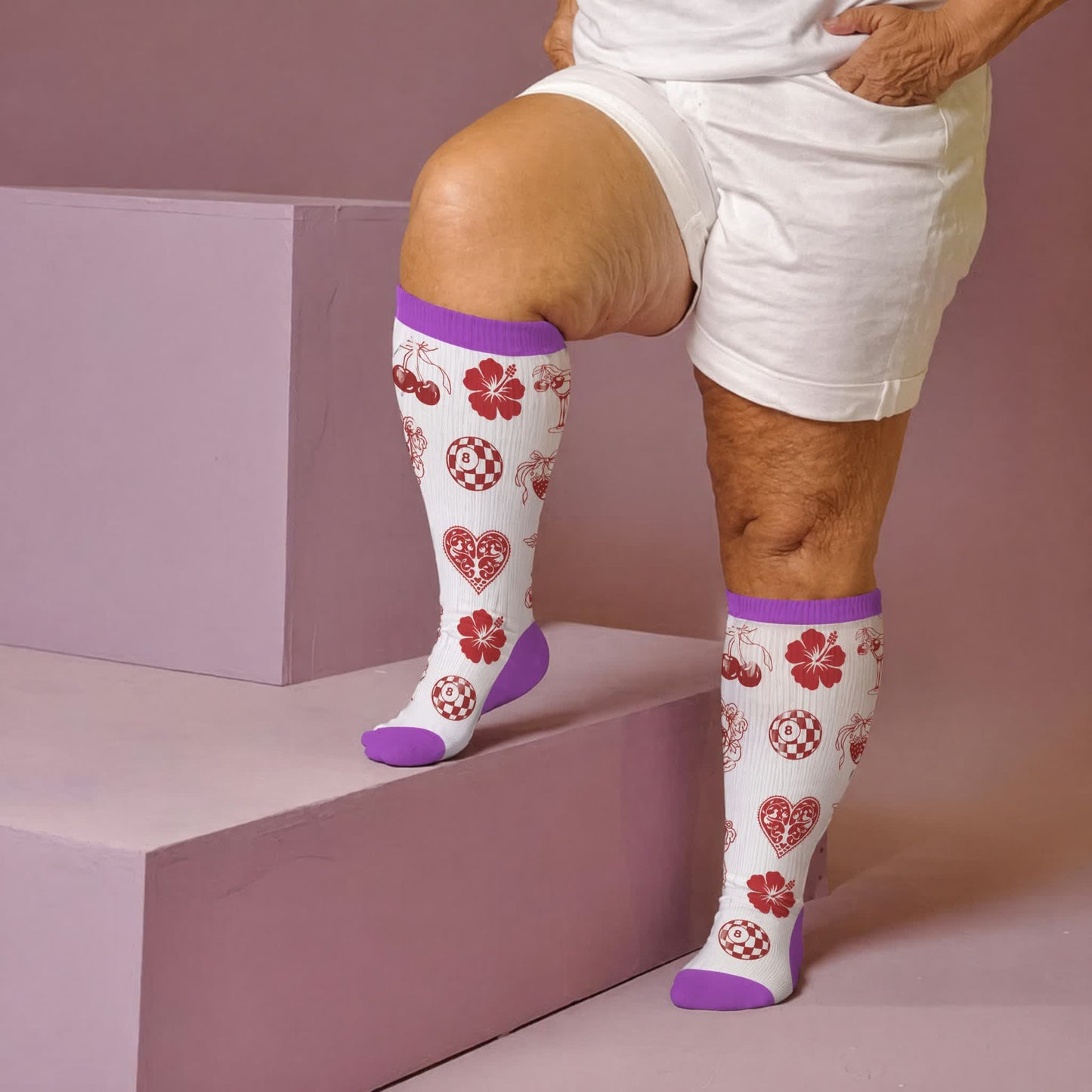 Plus Size Lemon Cocktail Compression Socks - Purple(1 Pair) - 4XL - image 3