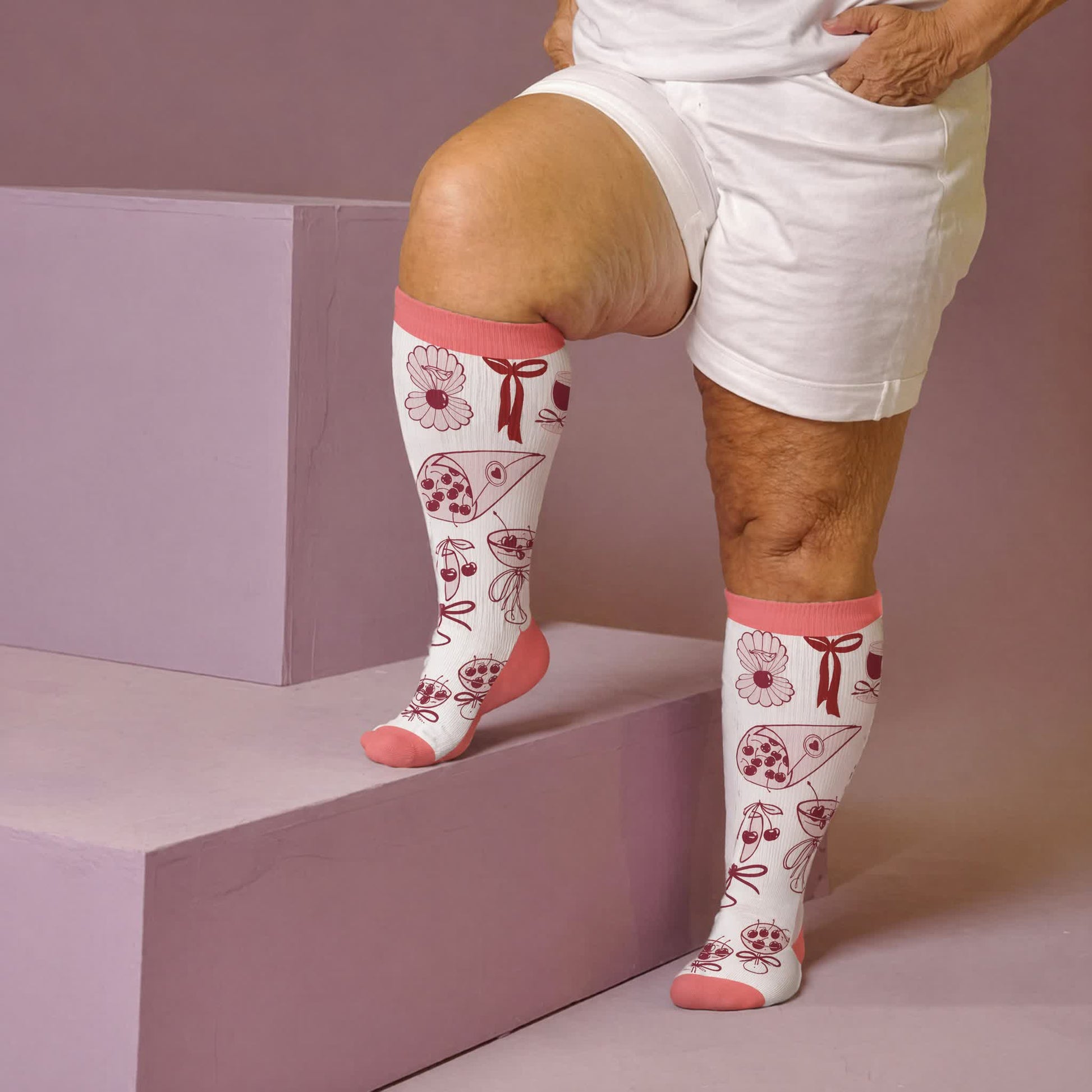 Plus Size Lemon Cocktail Compression Socks - Pink(1 Pair) - 4XL - image 2